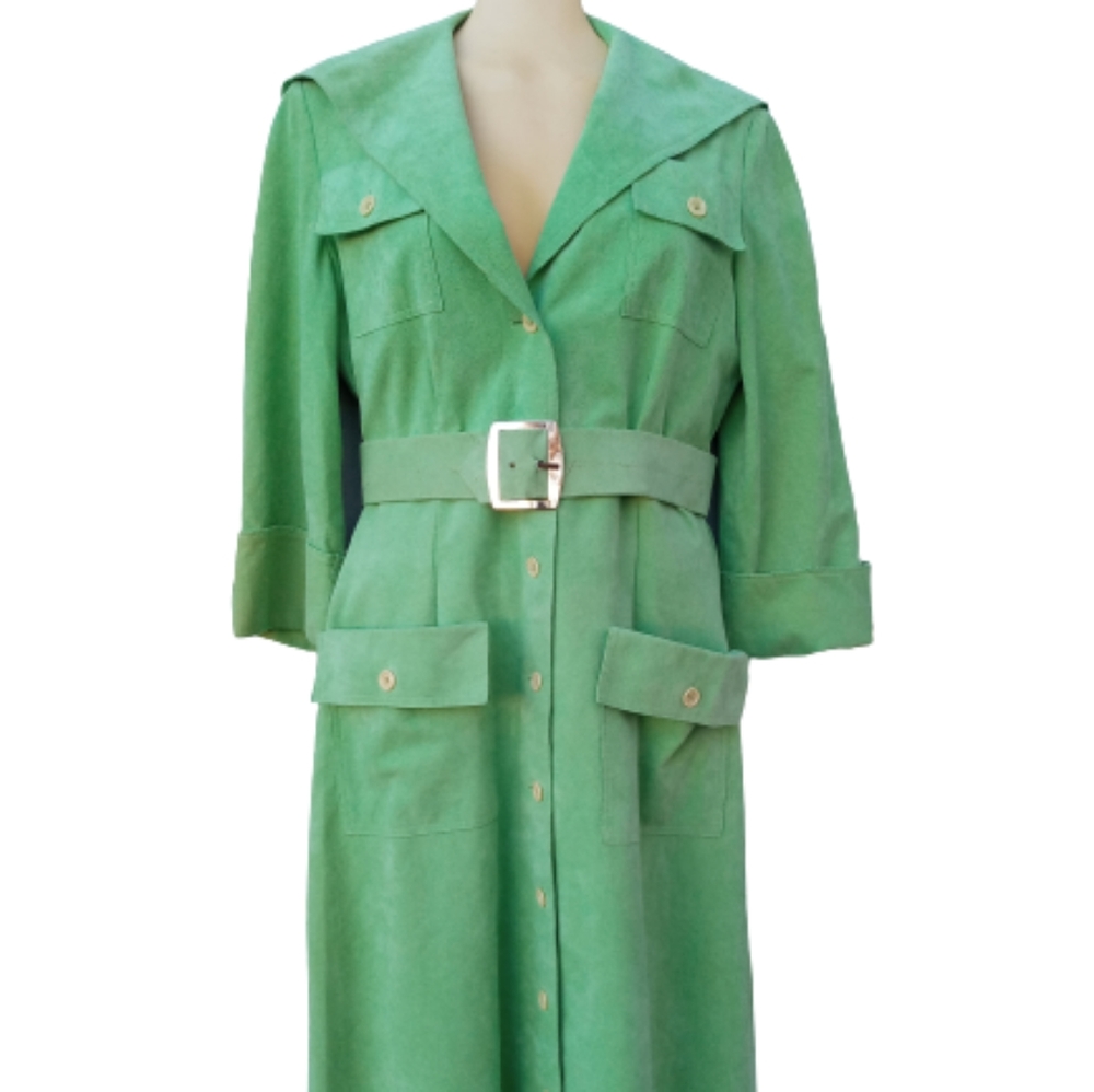 Vintage 1970's Molly Parnis Studio Green Ultrasuede Midi Dress